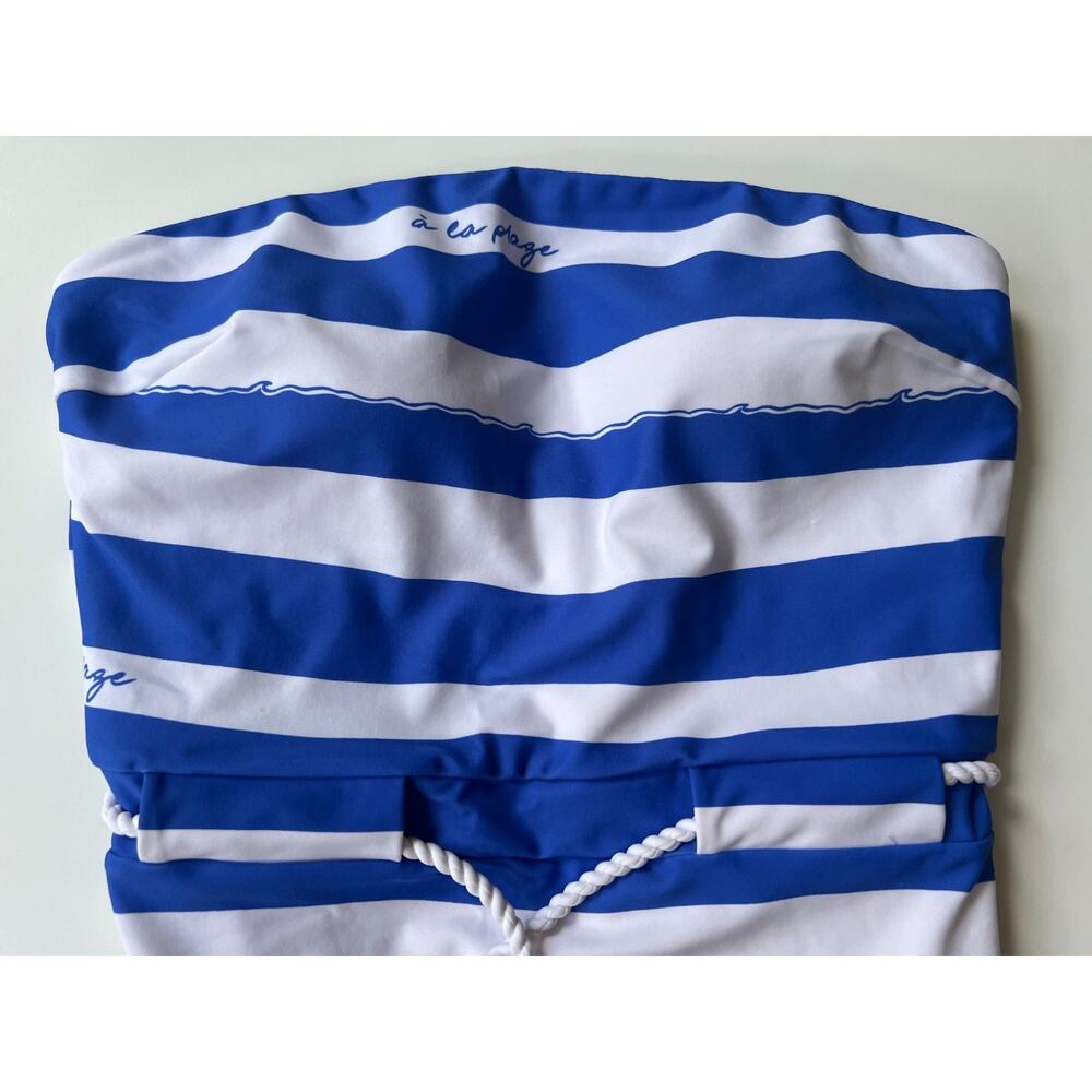 Milly A La Plage Belted One Piece Swimsuit Blue White Size M New - Picture 12 of 16